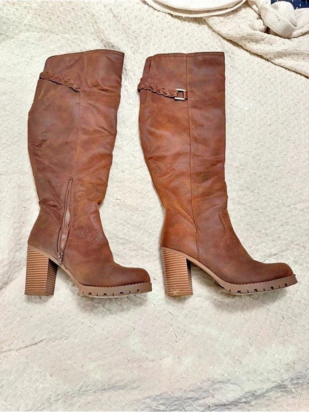 Brown Heeled Knee-High Boots